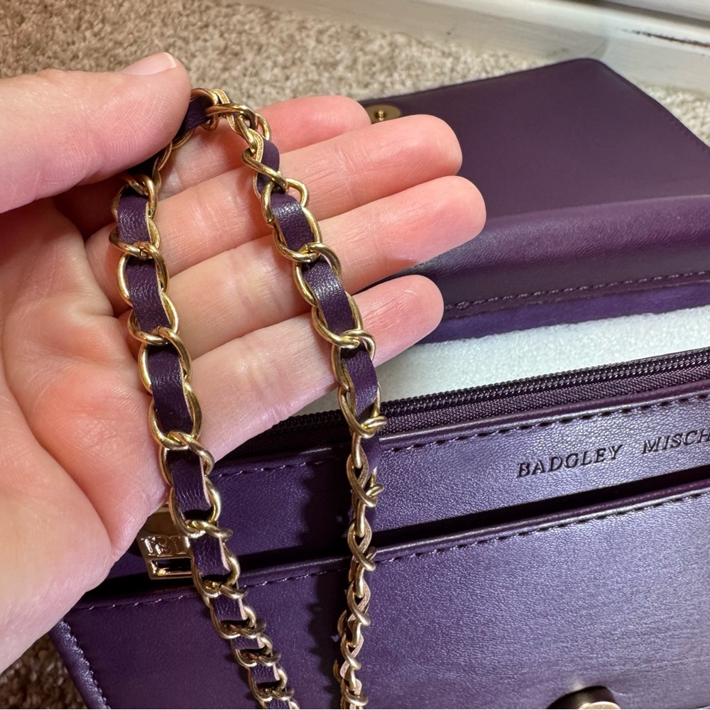 Badgley Mischka Plum Quilted Crossbody Gold Details & Hardware NWT - Picture 10 of 11
